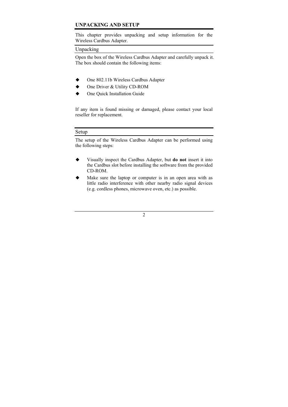 Unpacking and setup, Unpacking, Setup | Airlink AWLC011 User Manual | Page 8 / 26