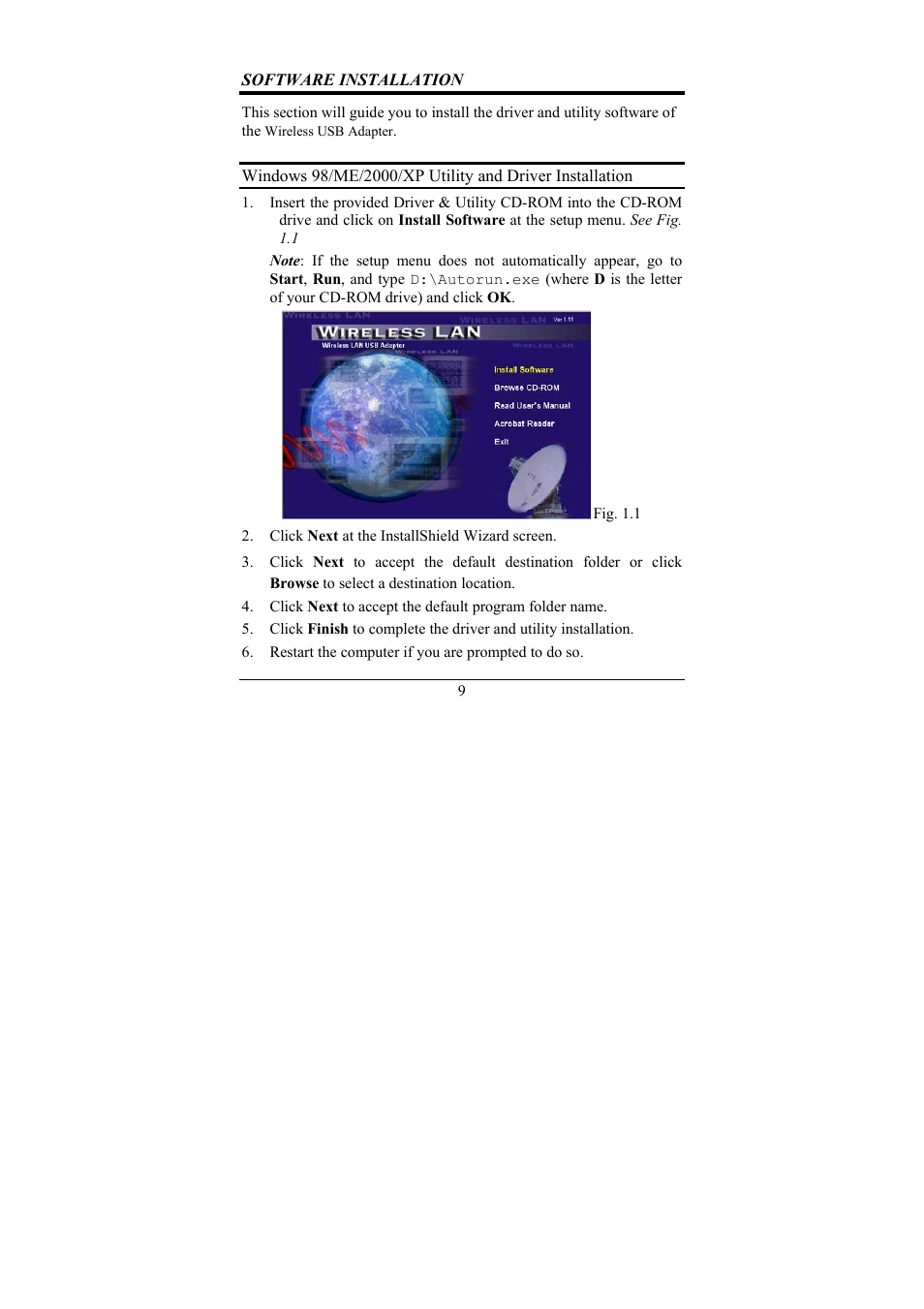 Software installation | Airlink AWLL017 User Manual | Page 9 / 25