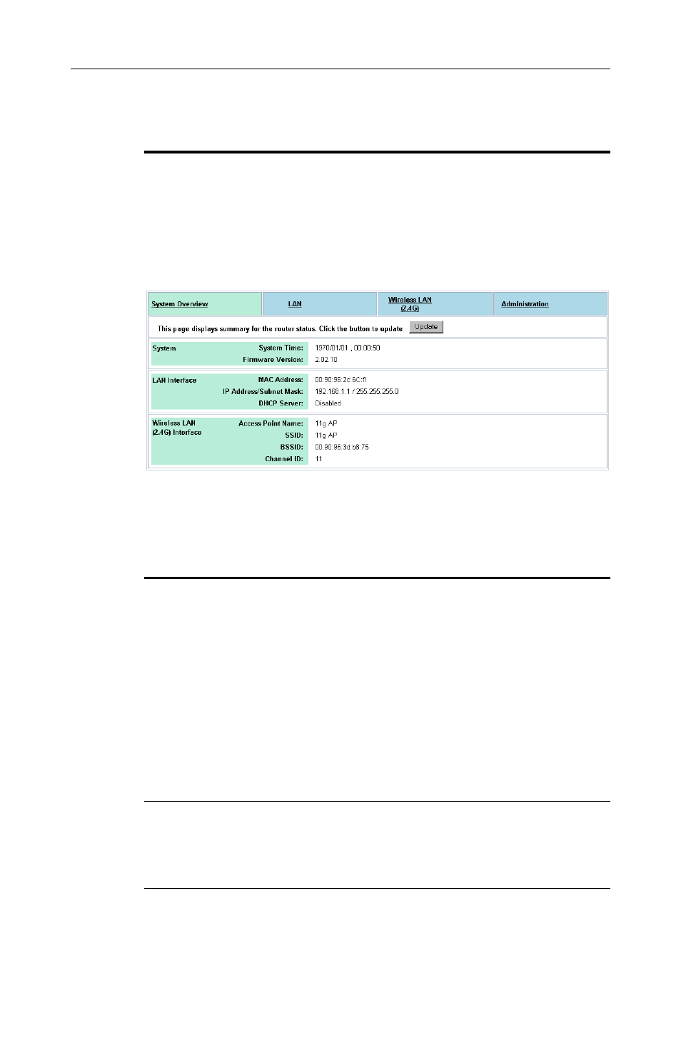 2 viewing system status, 3 lan configuration, Manually specifying an ip address | Airlink RT211W User Manual | Page 21 / 33