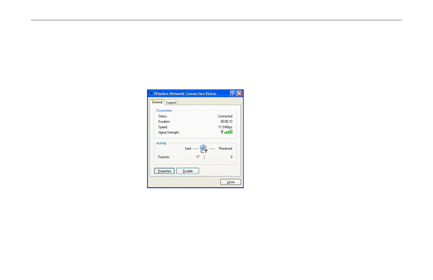 Viewing wireless connection status, Figure 5-2 windows xp- connection status | Airlink WLC3010 User Manual | Page 45 / 79