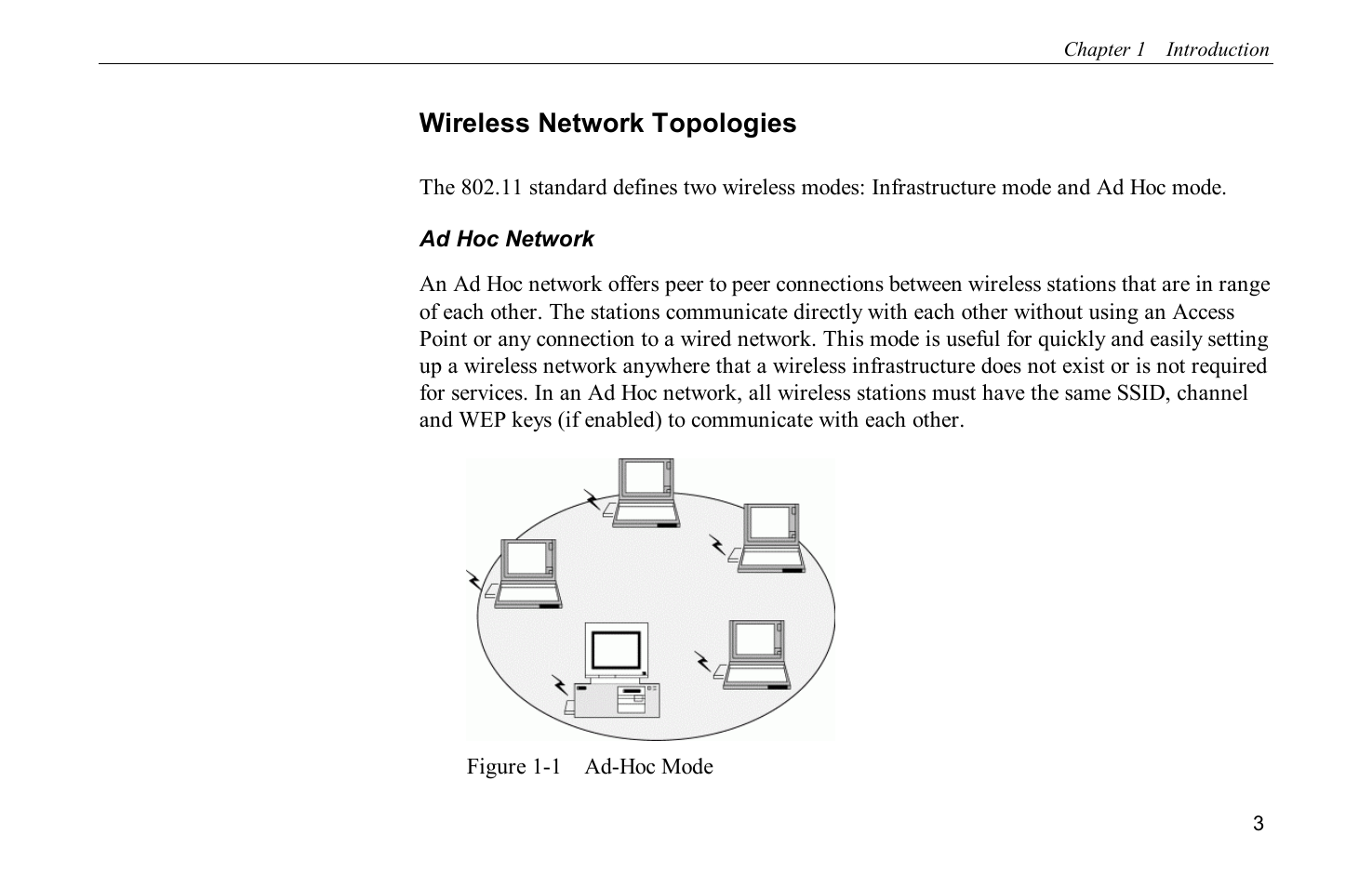 Wireless network topologies, Figure 1-1 ad-hoc mode | Airlink WLL013 User Manual | Page 11 / 84