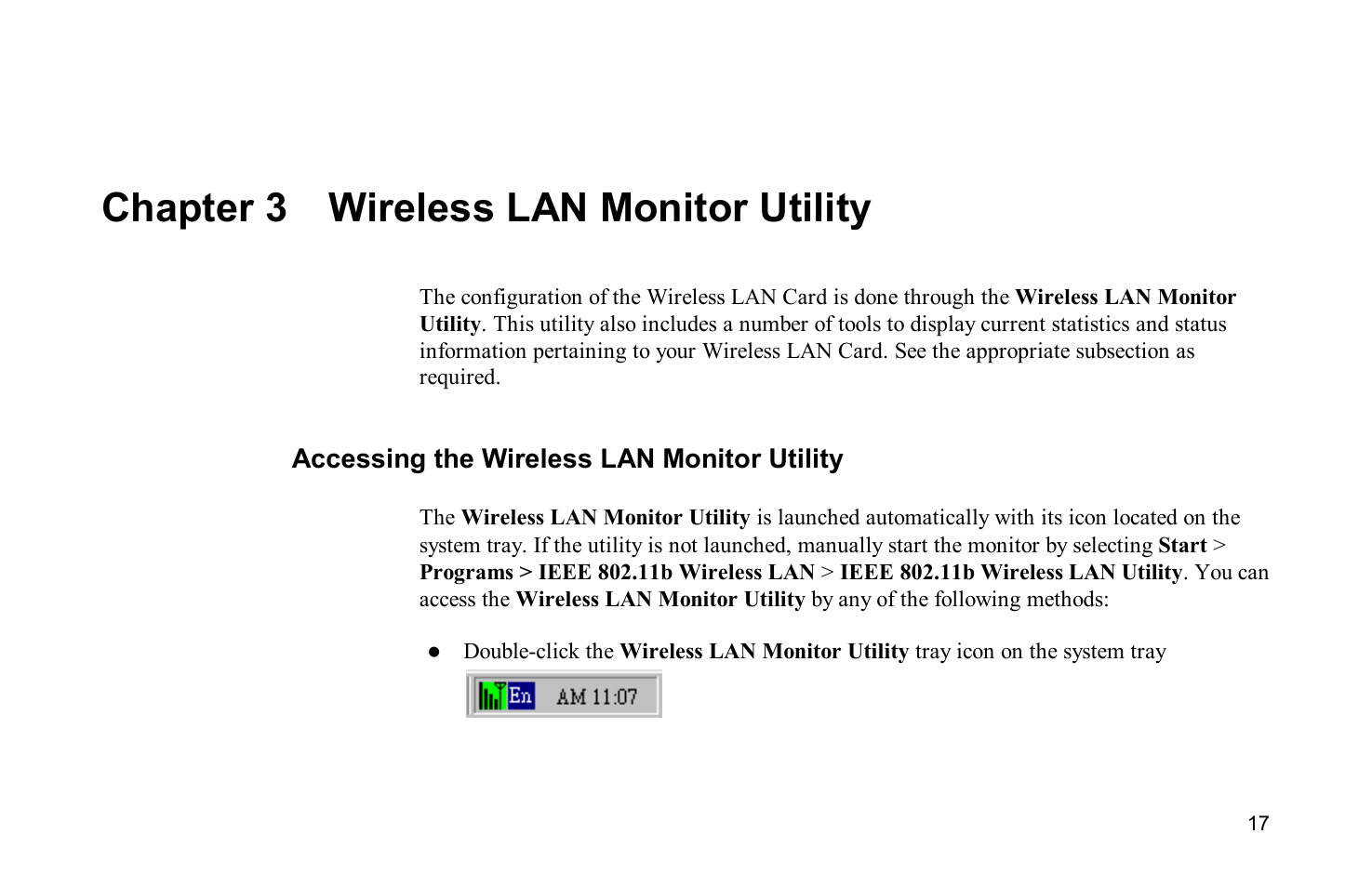 Chapter 3 wireless lan monitor utility, Accessing the wireless lan monitor utility | Airlink WLL013 User Manual | Page 23 / 84