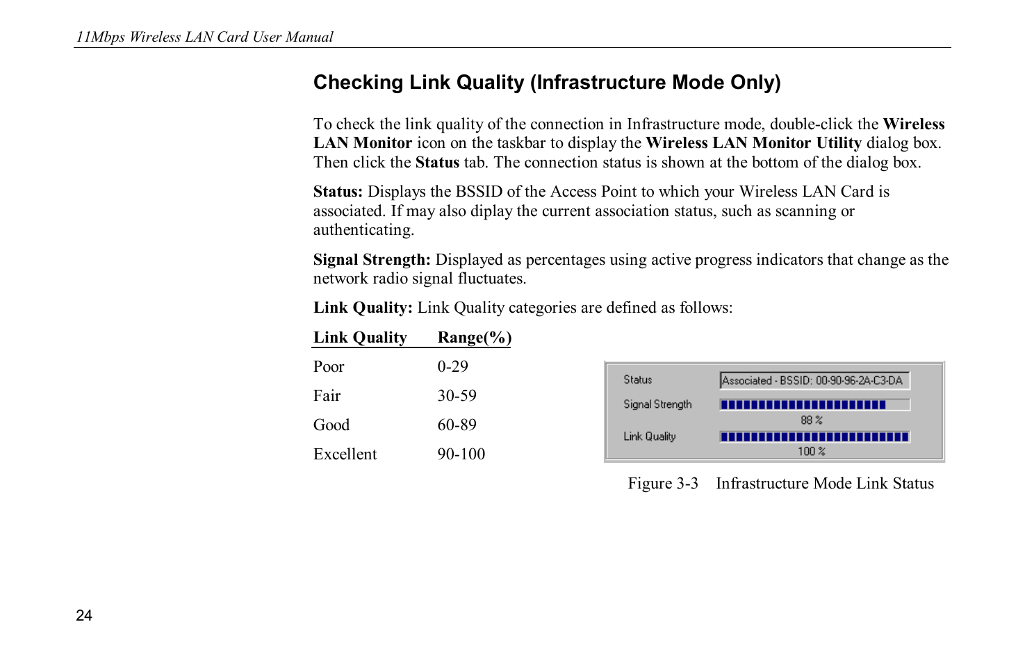 Checking link quality (infrastructure mode only), Figure 3-3 infrastructure mode link status | Airlink WLL013 User Manual | Page 30 / 84