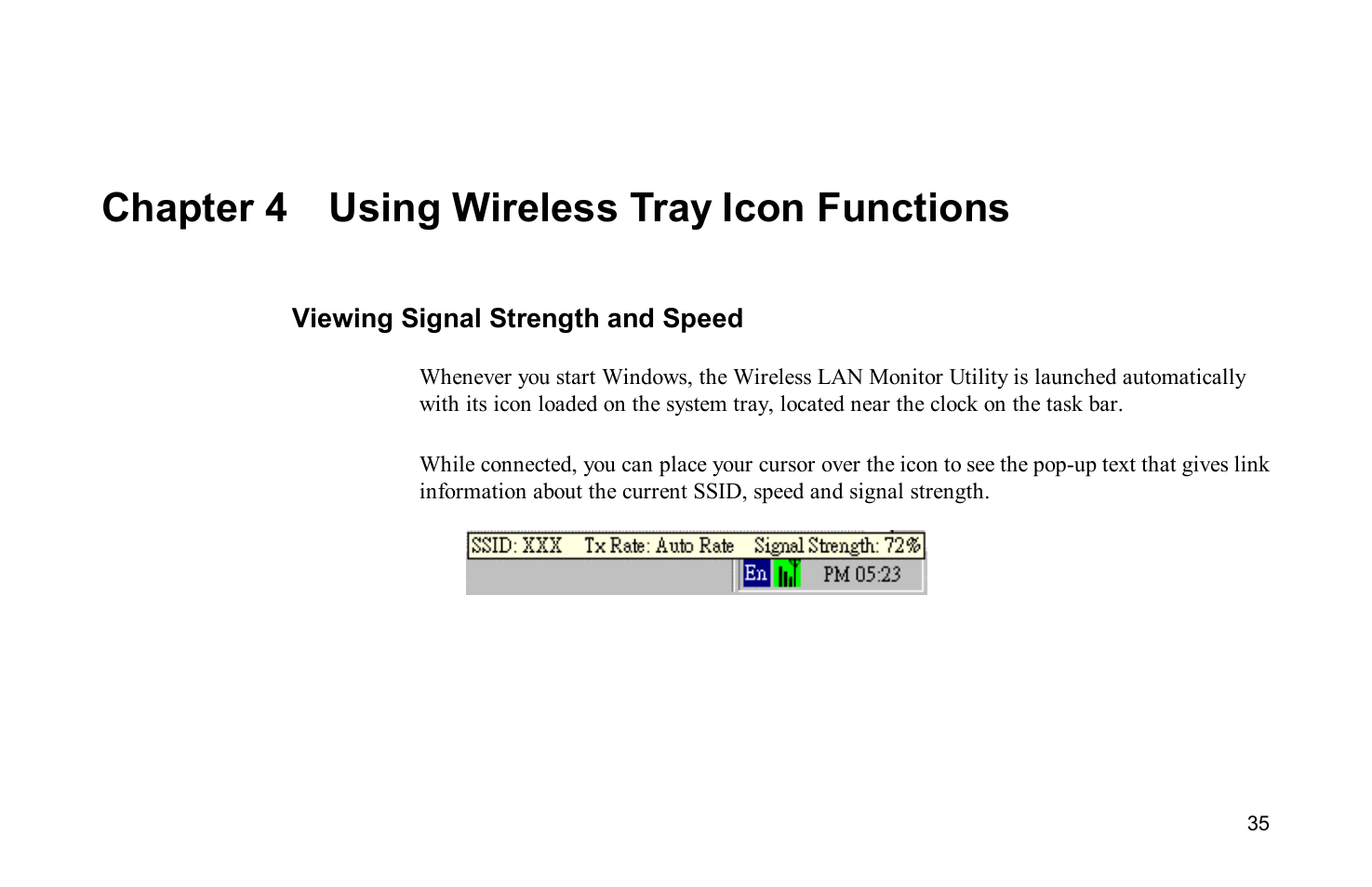 Chapter 4 using wireless tray icon functions, Viewing signal strength and speed | Airlink WLL013 User Manual | Page 41 / 84