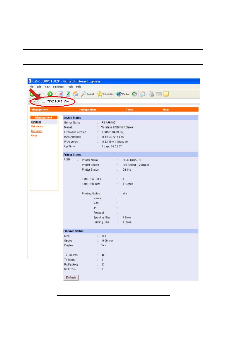 Management, The management screen of the configuration utility, Anagement | Airlink APSUSB201W User Manual | Page 31 / 57