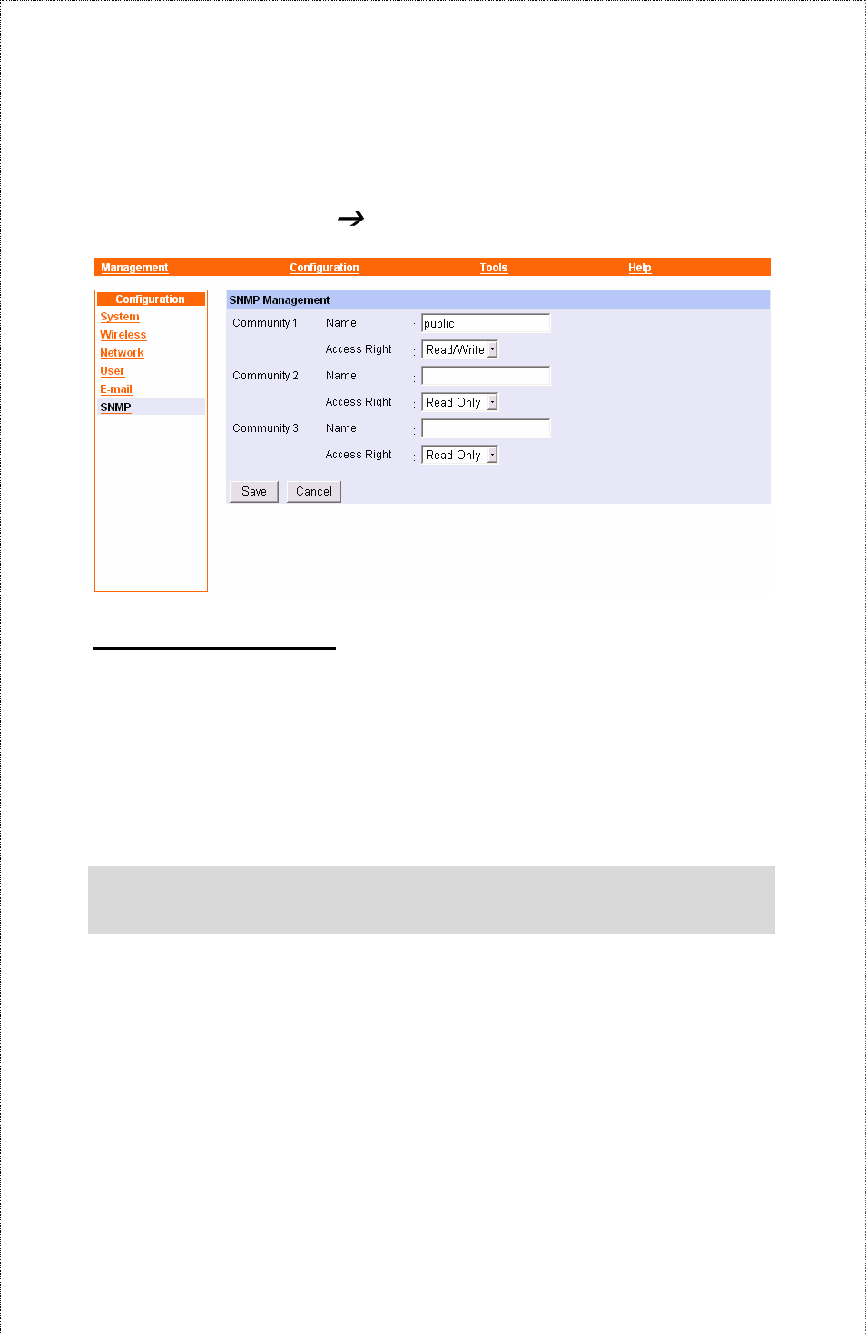 Configuration, Snmp | Airlink APSUSB201W User Manual | Page 46 / 57