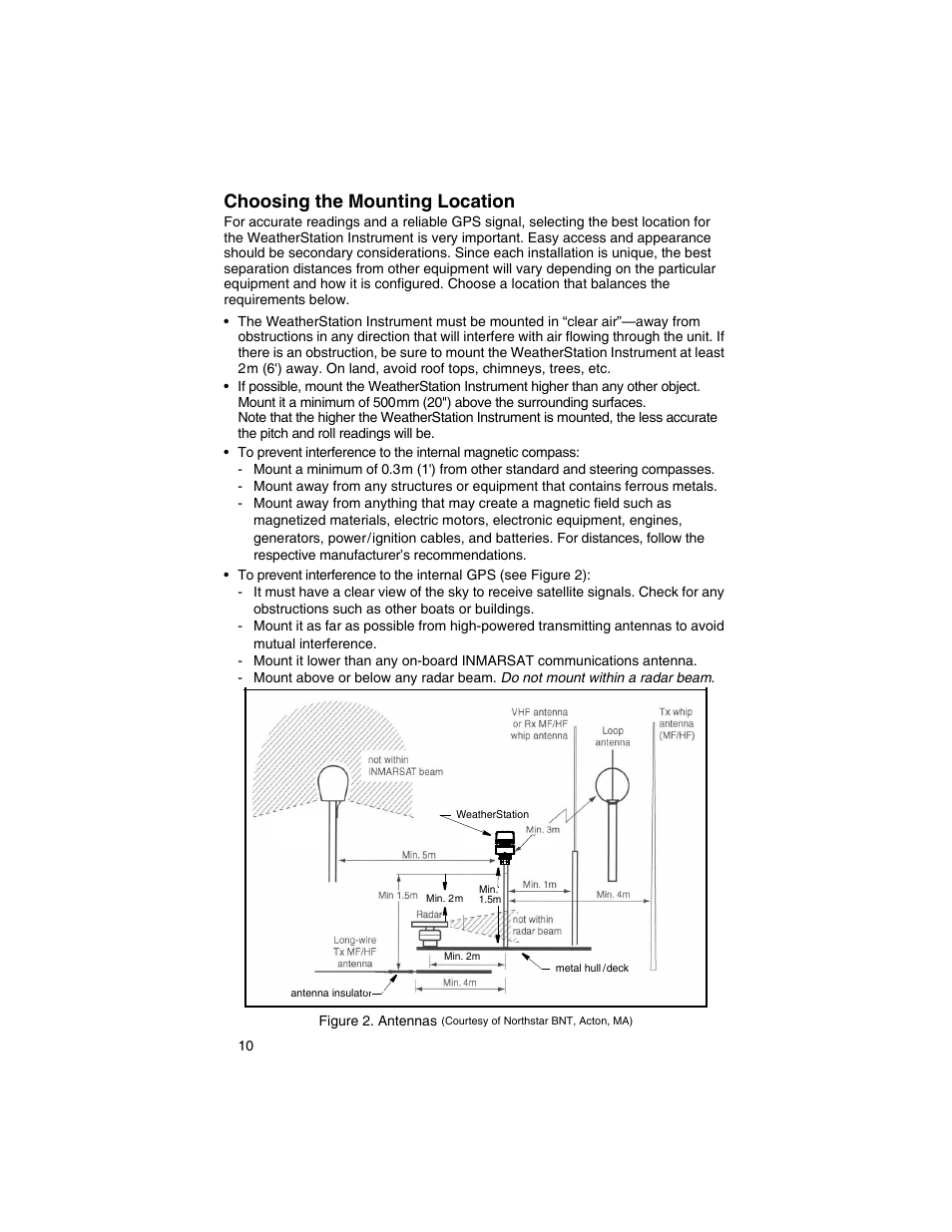 Choosing the mounting location | Airmar 200WX—Ultrasonic WeatherStation® Instrument User Manual | Page 10 / 24