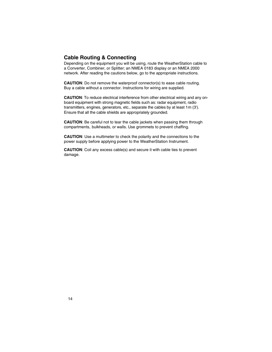 Cable routing & connecting | Airmar 200WX—Ultrasonic WeatherStation® Instrument User Manual | Page 14 / 24