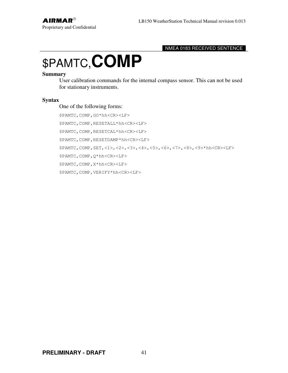 Comp, Pamtc | Airmar LB150 User Manual | Page 44 / 72