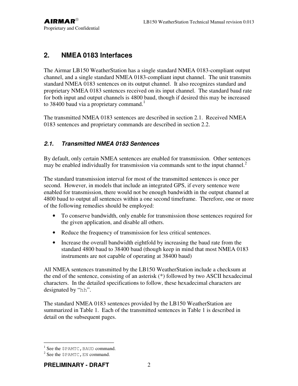 Nmea 0183 interfaces | Airmar LB150 User Manual | Page 5 / 72