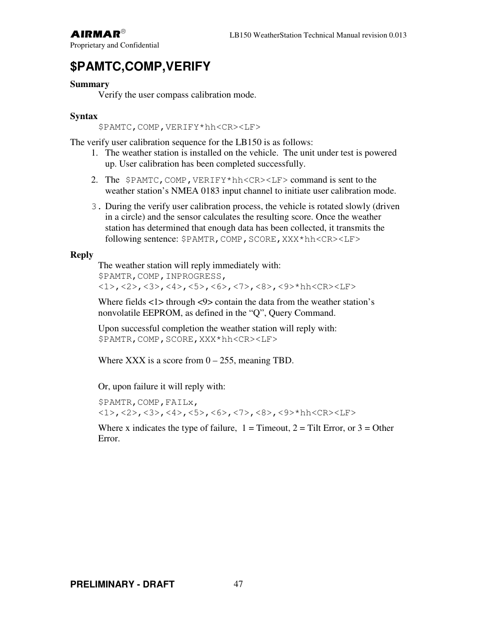 Pamtc,comp,verify | Airmar LB150 User Manual | Page 50 / 72