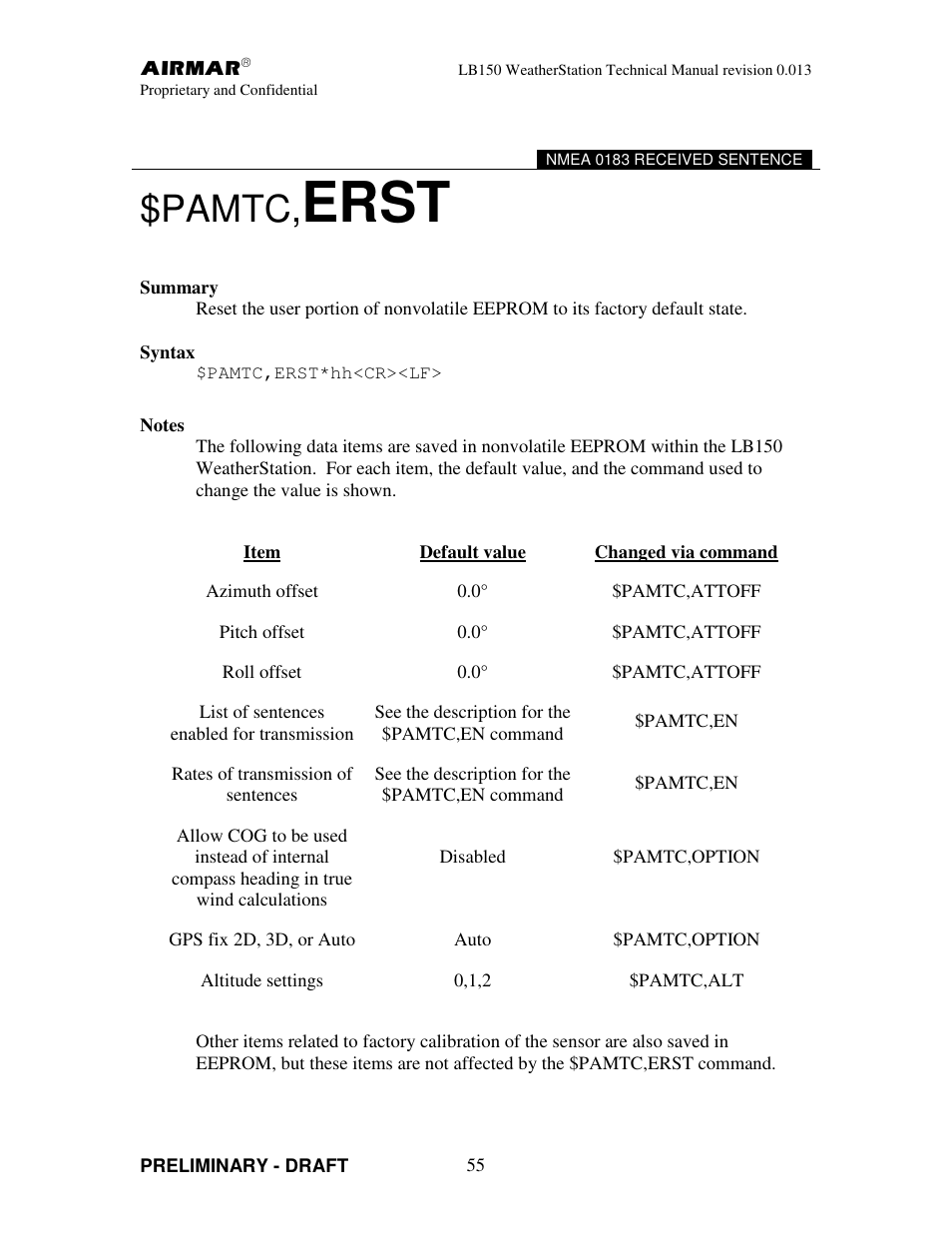 Erst, Pamtc | Airmar LB150 User Manual | Page 58 / 72