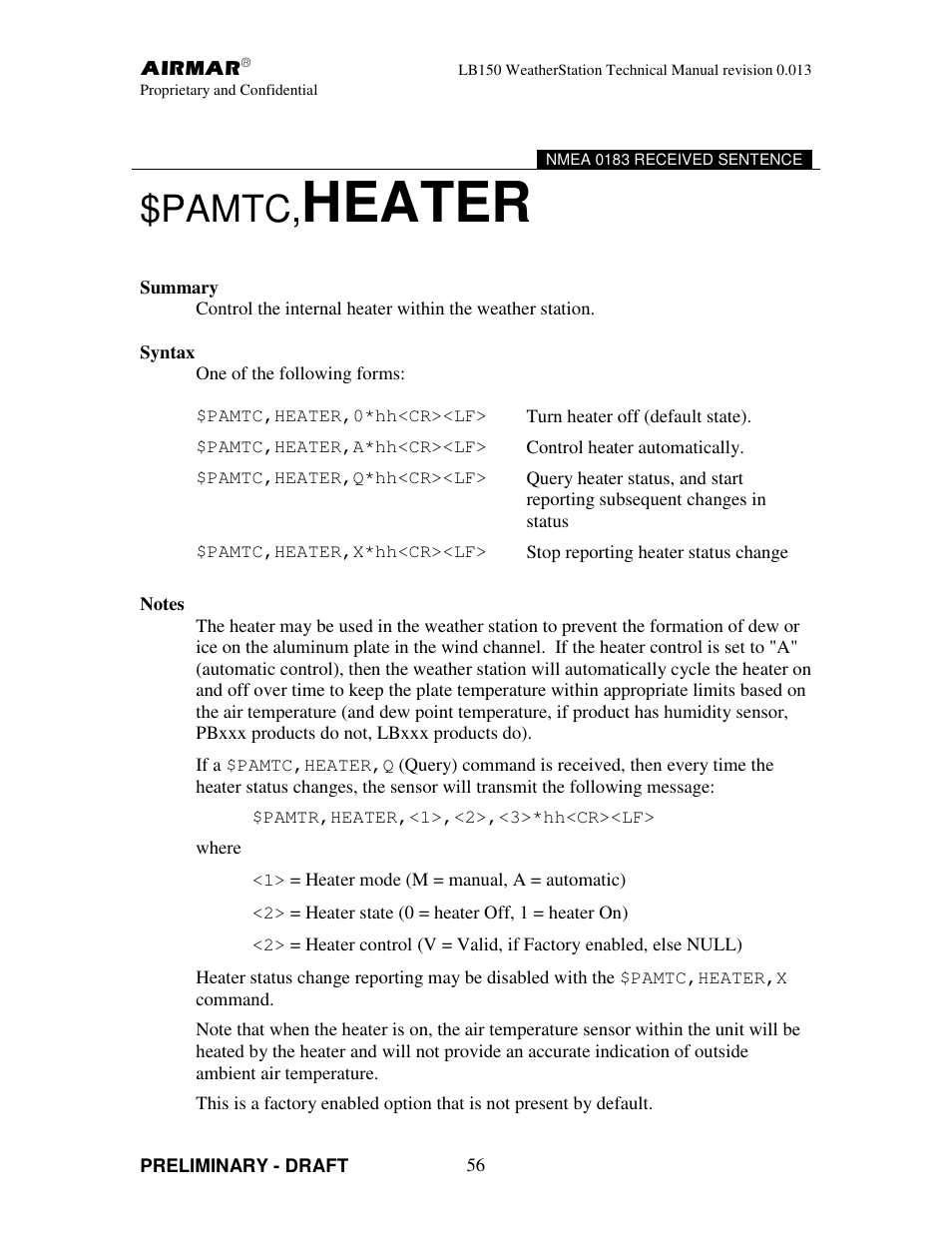 Heater, Pamtc | Airmar LB150 User Manual | Page 59 / 72