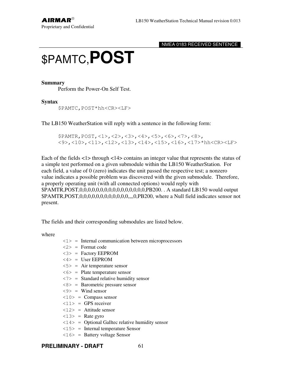 Post, Pamtc | Airmar LB150 User Manual | Page 64 / 72