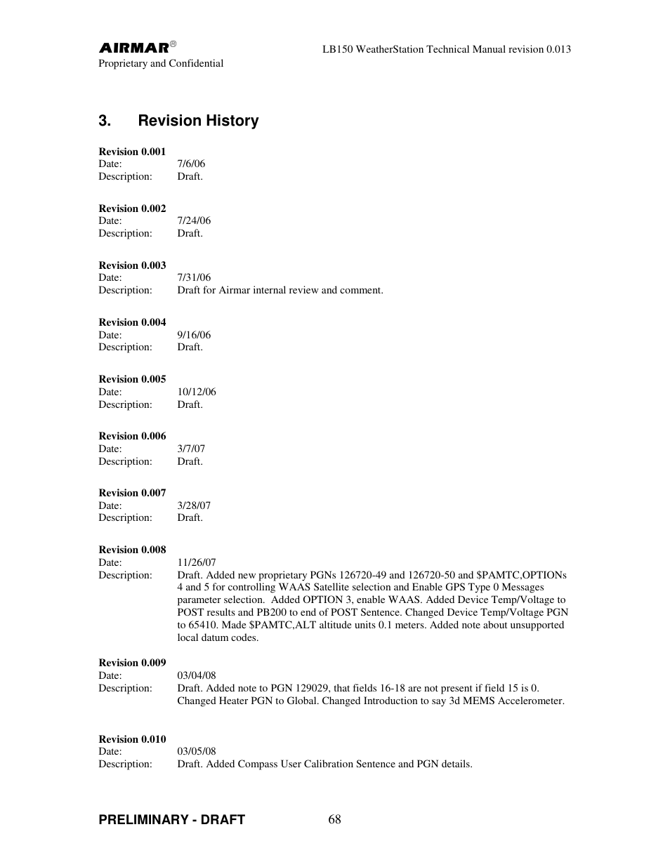 Revision history | Airmar LB150 User Manual | Page 71 / 72