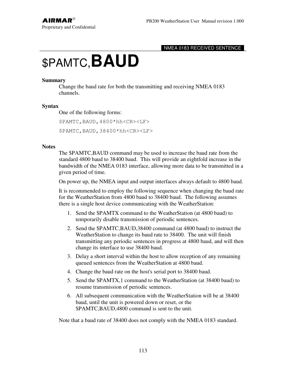 Baud, Pamtc | Airmar PB200 User Manual | Page 119 / 151
