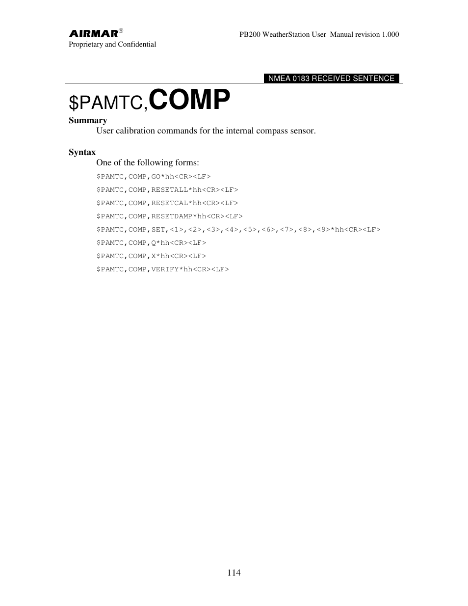 Comp, Pamtc | Airmar PB200 User Manual | Page 120 / 151