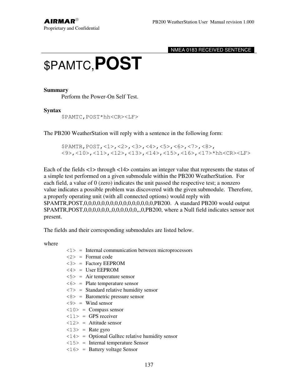 Post, Pamtc | Airmar PB200 User Manual | Page 143 / 151