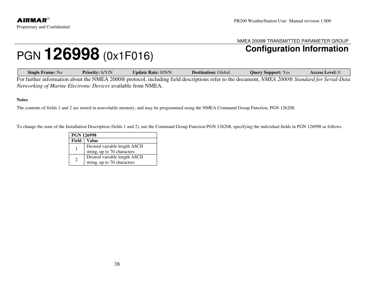 Configuration information | Airmar PB200 User Manual | Page 44 / 151