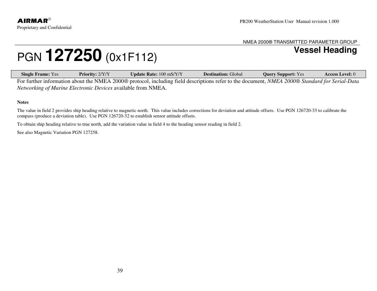Vessel heading | Airmar PB200 User Manual | Page 45 / 151