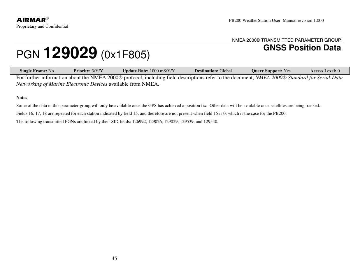 Gnss position data | Airmar PB200 User Manual | Page 51 / 151