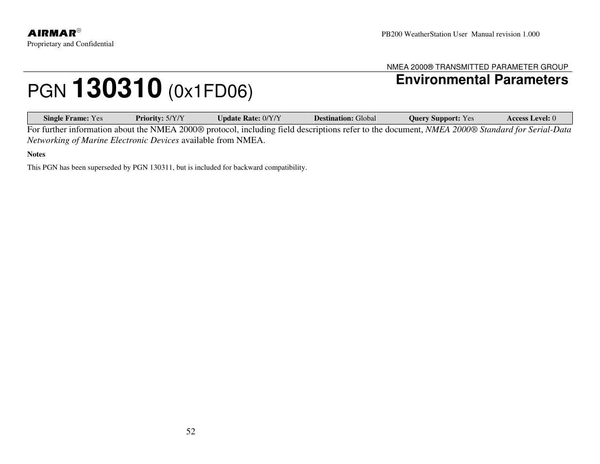 0x1fd06), Environmental parameters | Airmar PB200 User Manual | Page 58 / 151