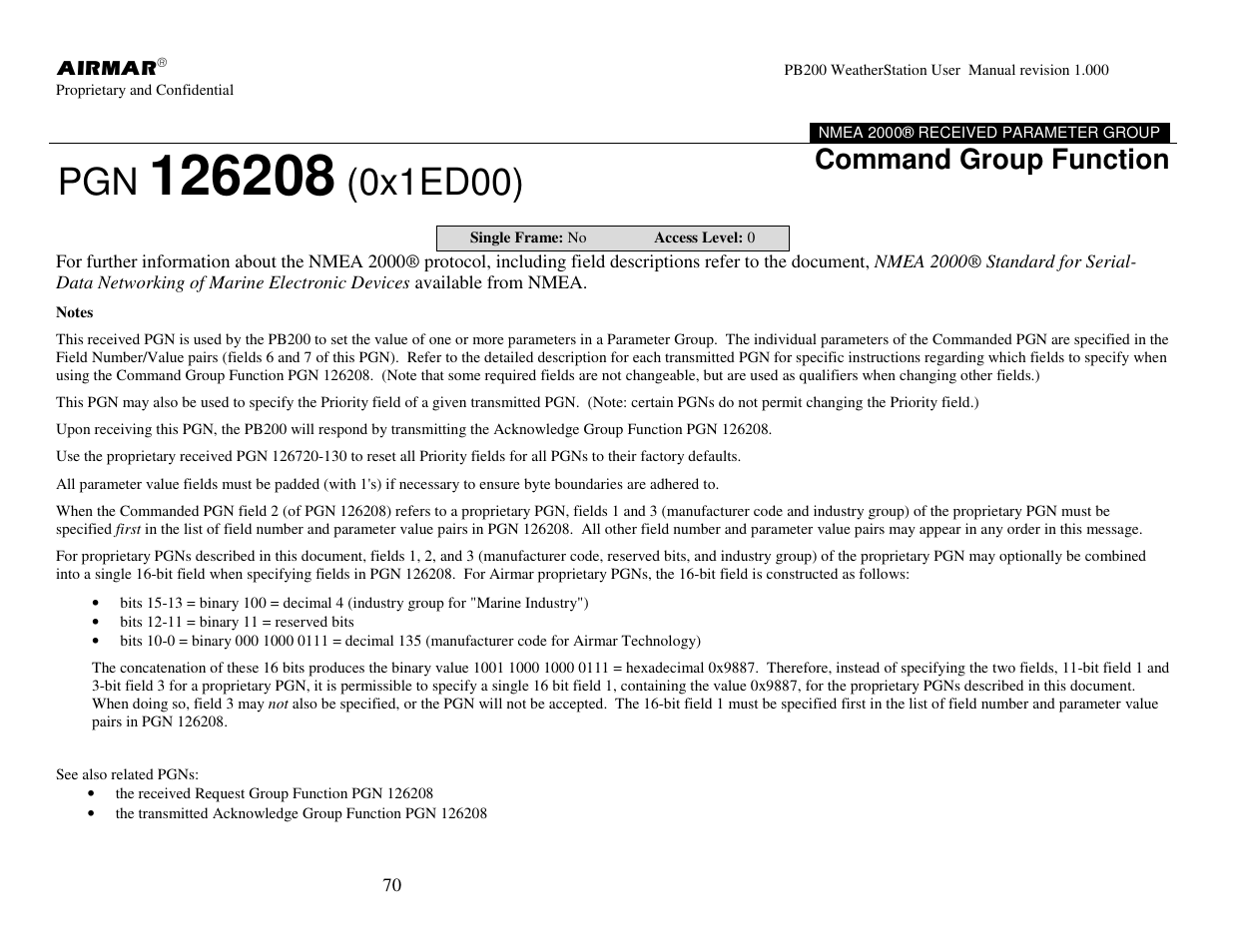 0x1ed00), Command group function | Airmar PB200 User Manual | Page 76 / 151