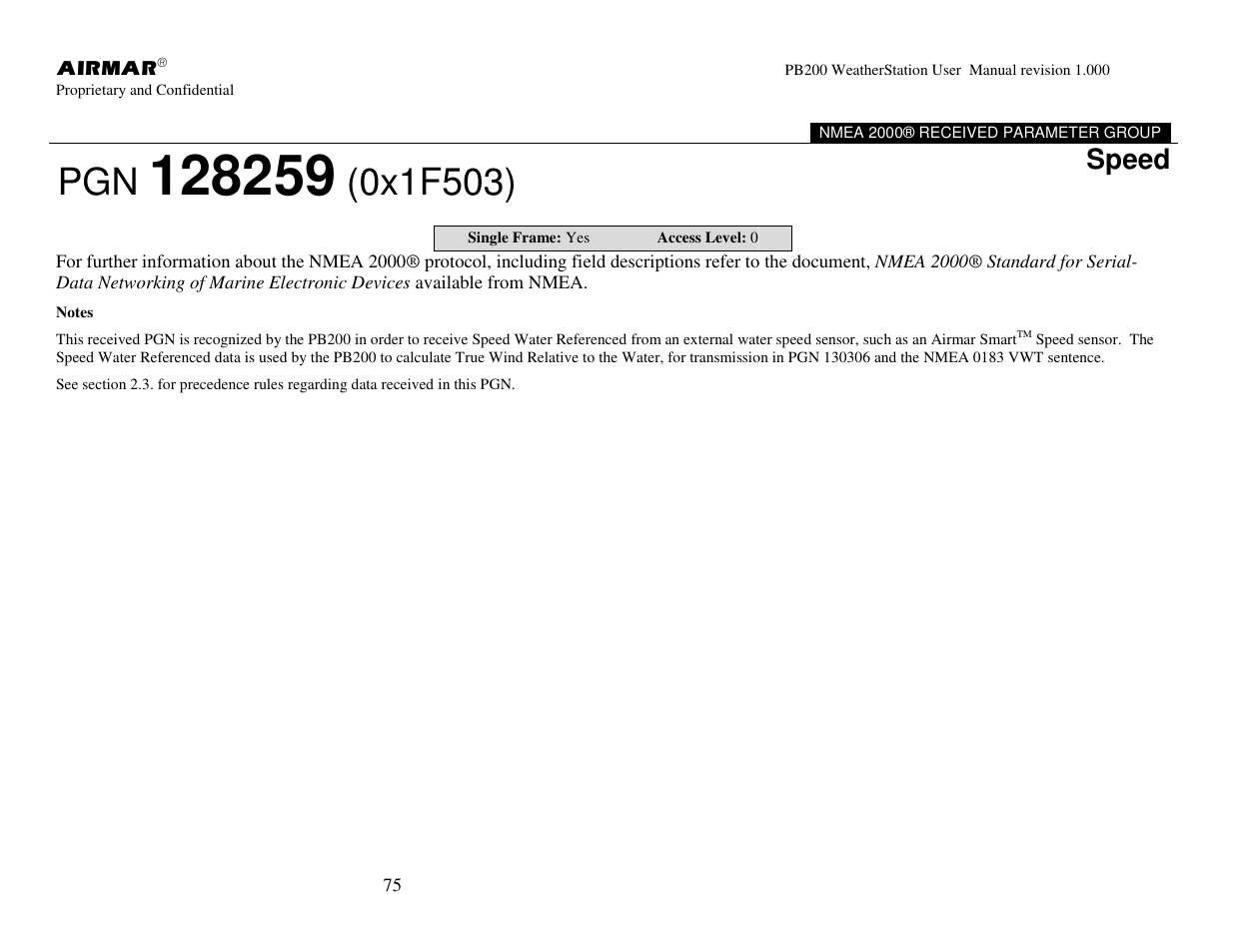 Speed | Airmar PB200 User Manual | Page 81 / 151