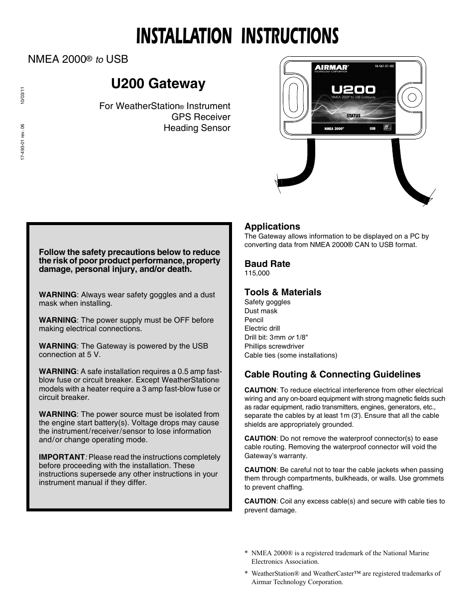 Airmar U200 NMEA 2000® USB Gateway User Manual | 2 pages