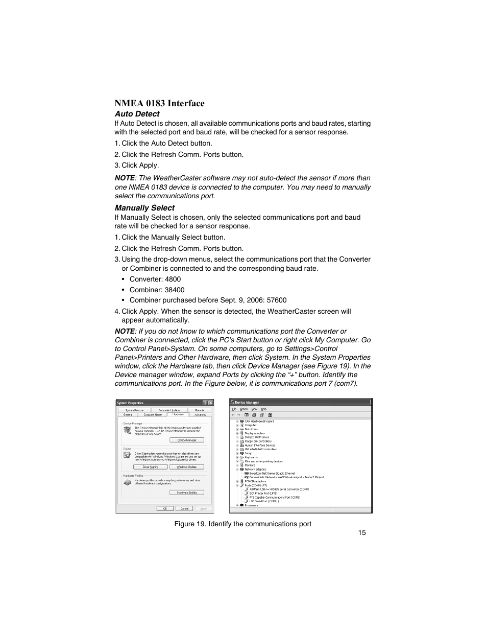 Nmea 0183 interface | Airmar WeatherCaster™ Software User Manual | Page 15 / 69