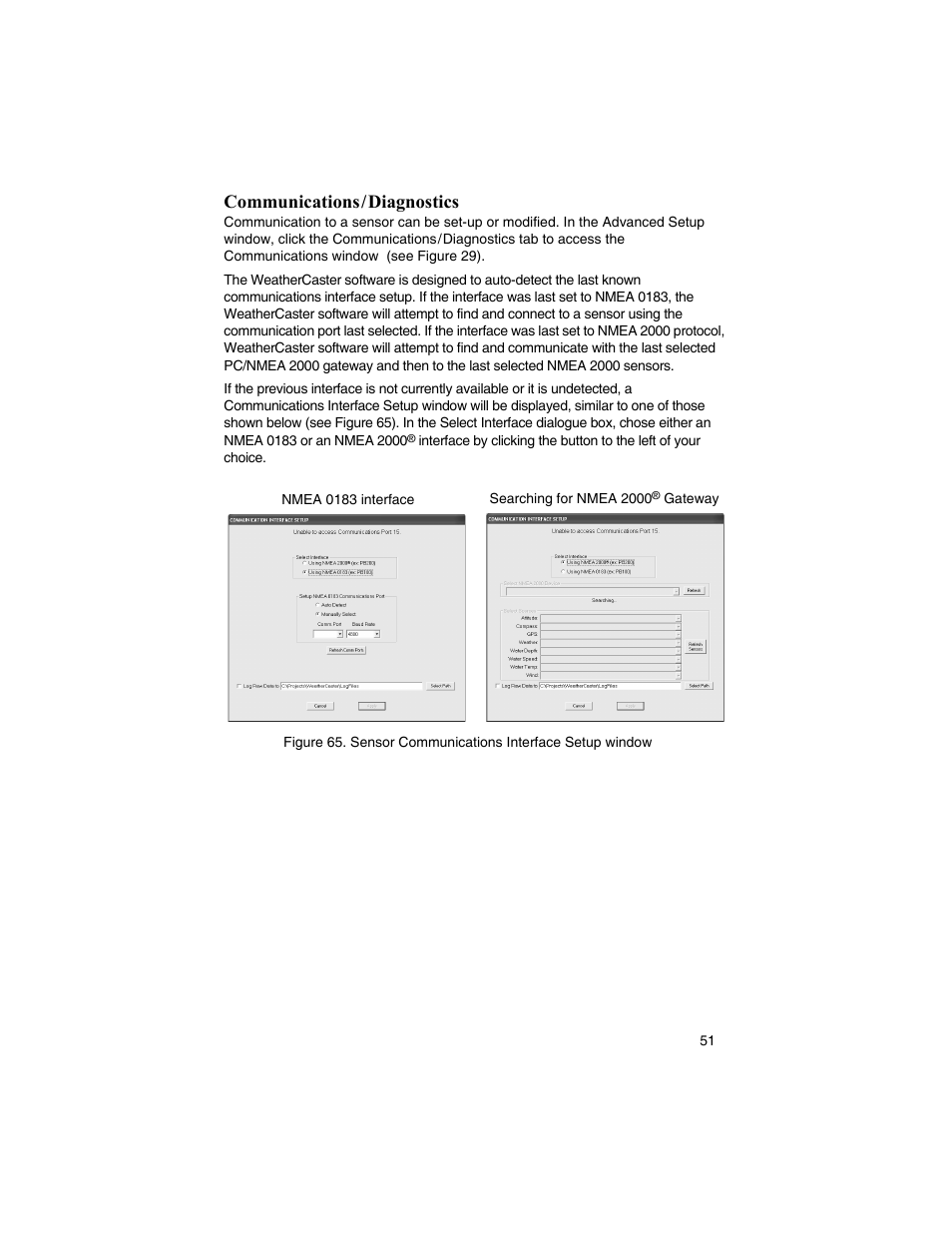 Communications/diagnostics | Airmar WeatherCaster™ Software User Manual | Page 51 / 69