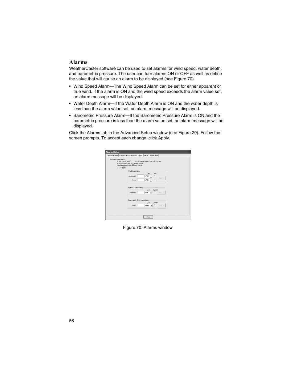 Alarms | Airmar WeatherCaster™ Software User Manual | Page 56 / 69