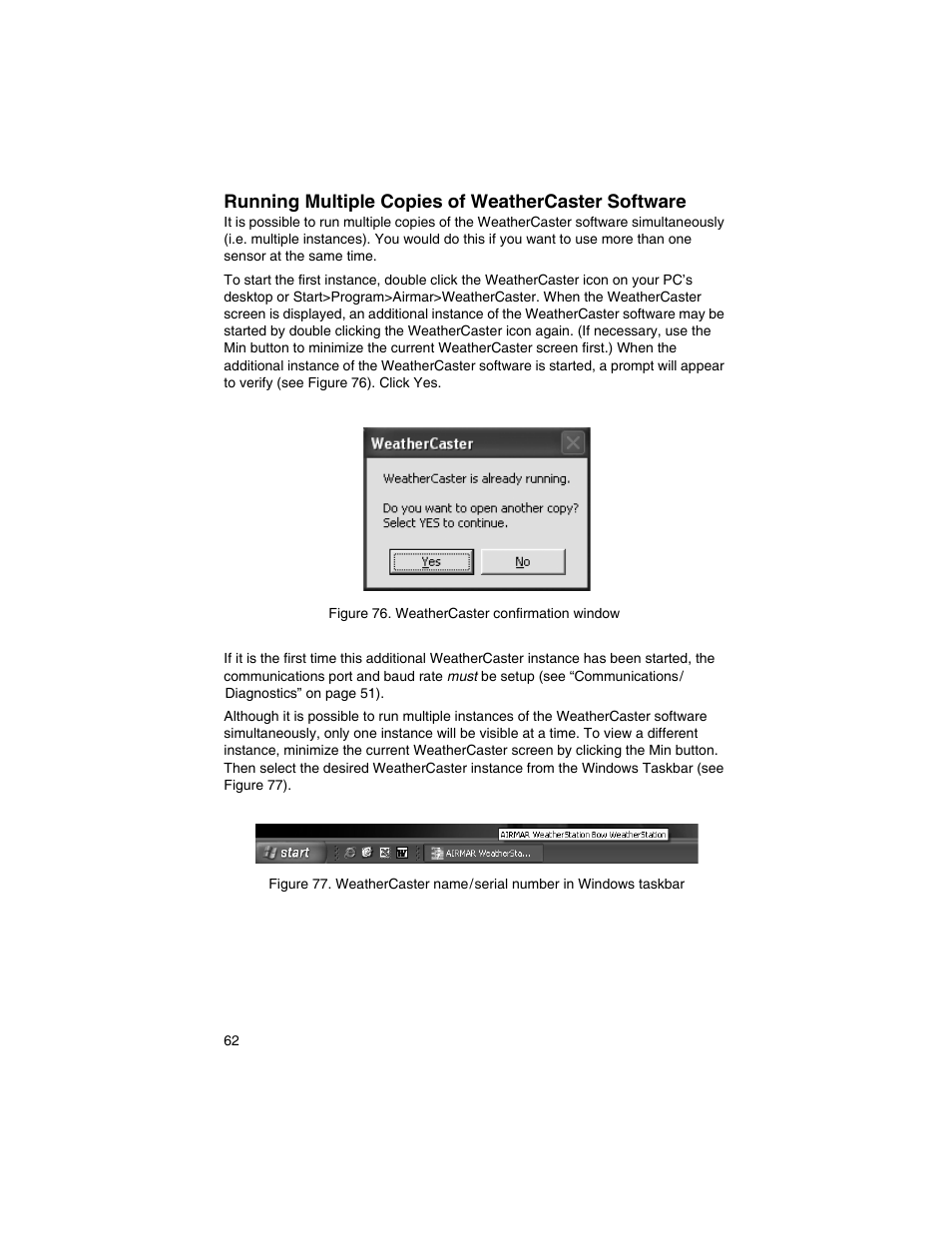 Running multiple copies of weathercaster software | Airmar WeatherCaster™ Software User Manual | Page 62 / 69