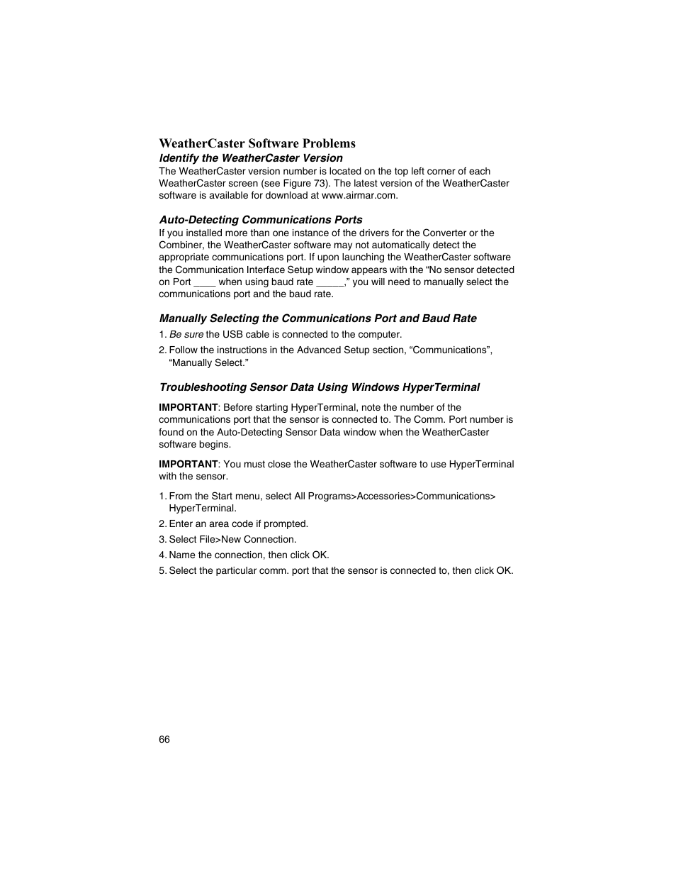 Weathercaster software problems | Airmar WeatherCaster™ Software User Manual | Page 66 / 69