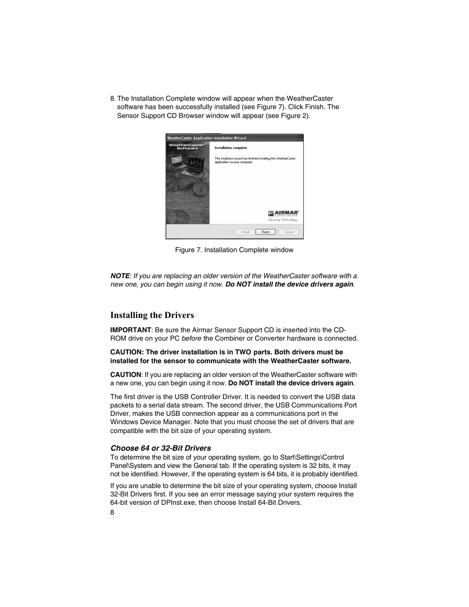 Installing the drivers | Airmar WeatherCaster™ Software User Manual | Page 8 / 69