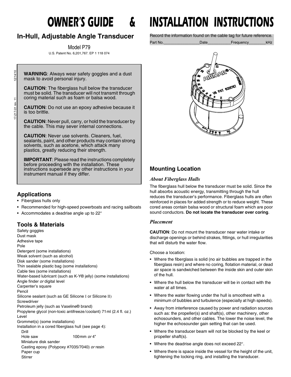 Airmar P79 User Manual | 4 pages