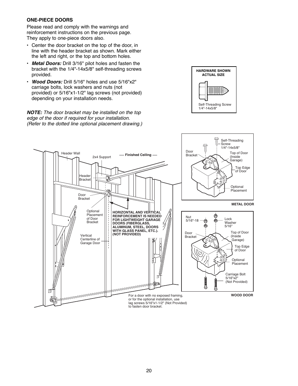 Fasten the door bracket | Chamberlain 2220RGD 1/2 HP User Manual | Page 20 / 36