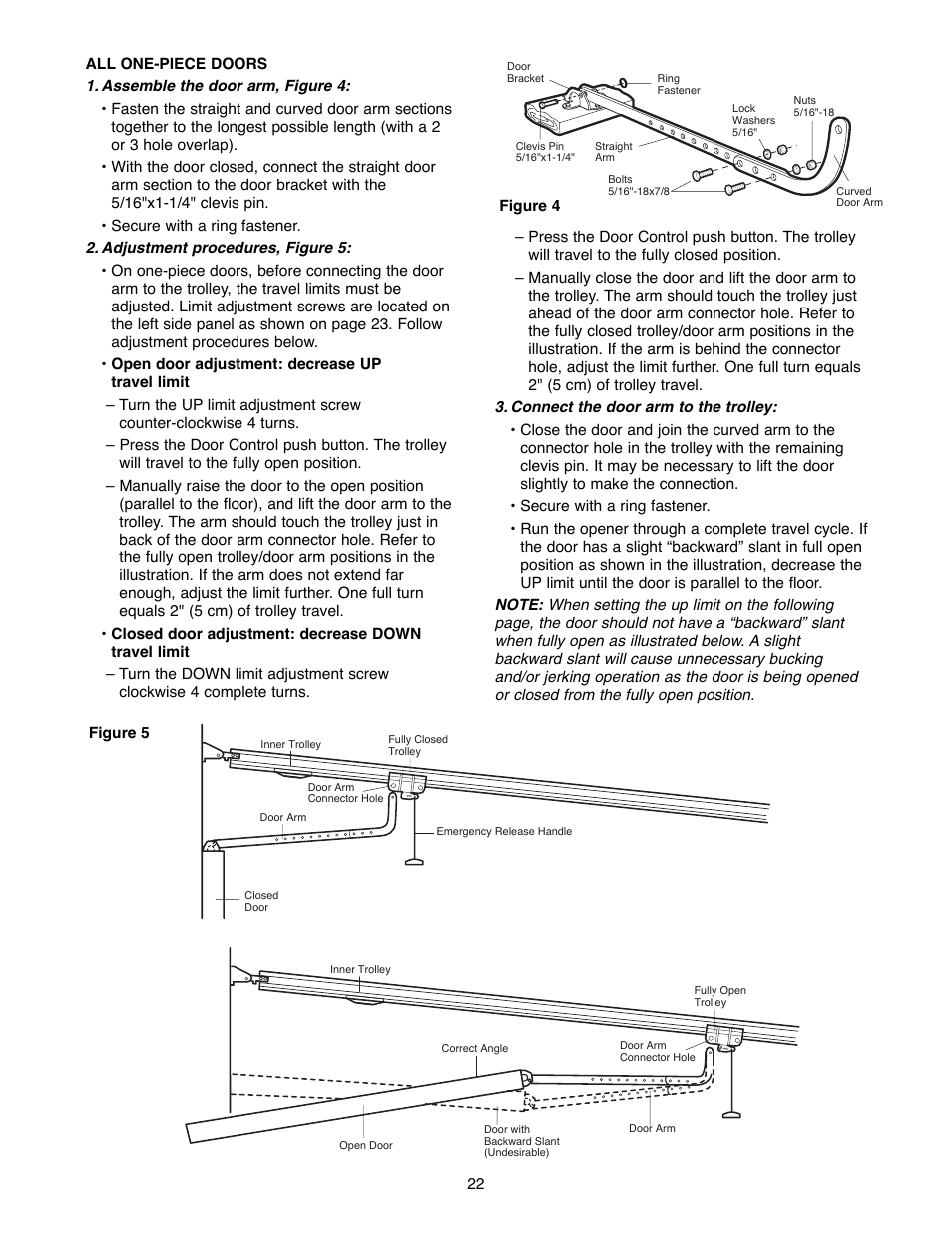 Connect door arm to trolley | Chamberlain 2220RGD 1/2 HP User Manual | Page 22 / 36