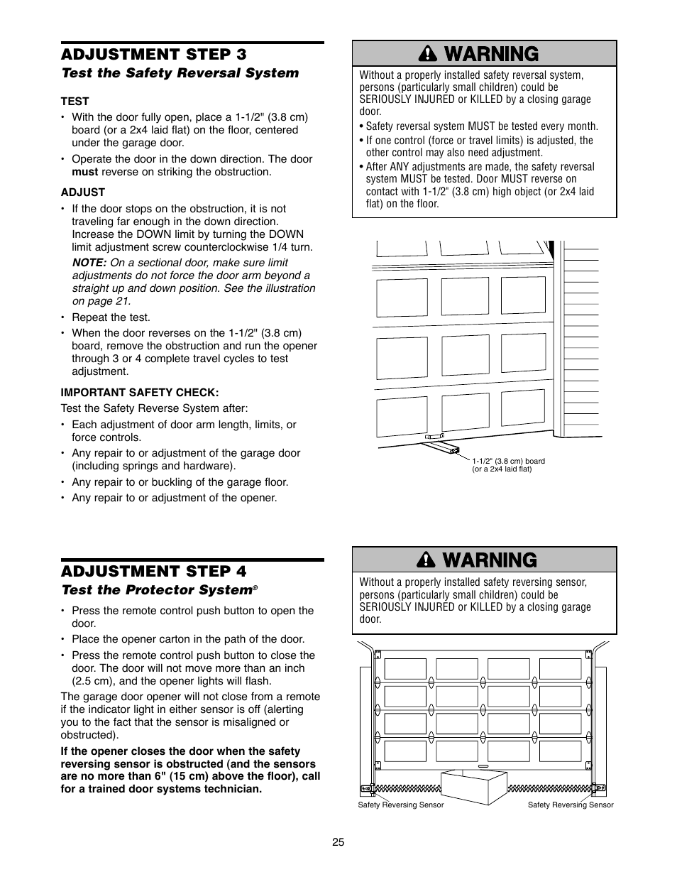 Adjust the force, Adjustment step 3, Adjustment step 4 | Chamberlain 2220RGD 1/2 HP User Manual | Page 25 / 36