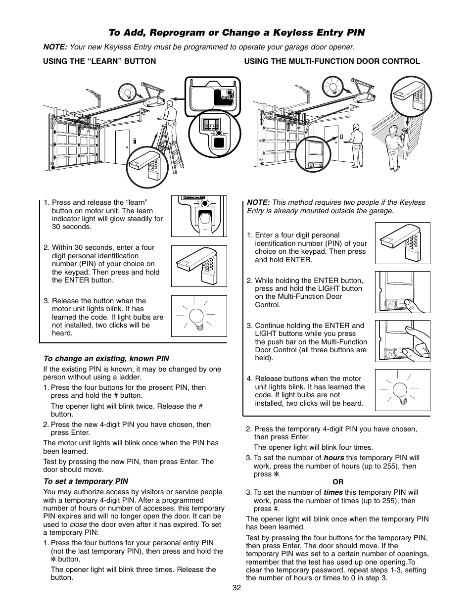 To add or change a keyless entry pin | Chamberlain 2220RGD 1/2 HP User Manual | Page 32 / 36