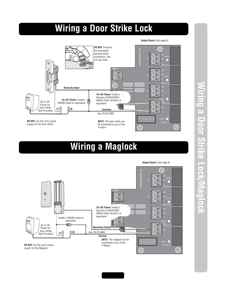 Wiring a door strike lock, Wiring a maglock, Page 15 | Chamberlain EL2000 User Manual | Page 17 / 32