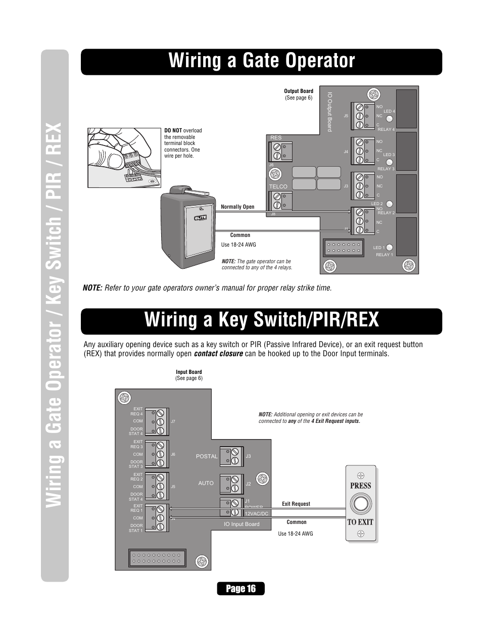 Wiring a gate operator, Page 16 | Chamberlain EL2000 User Manual | Page 18 / 32