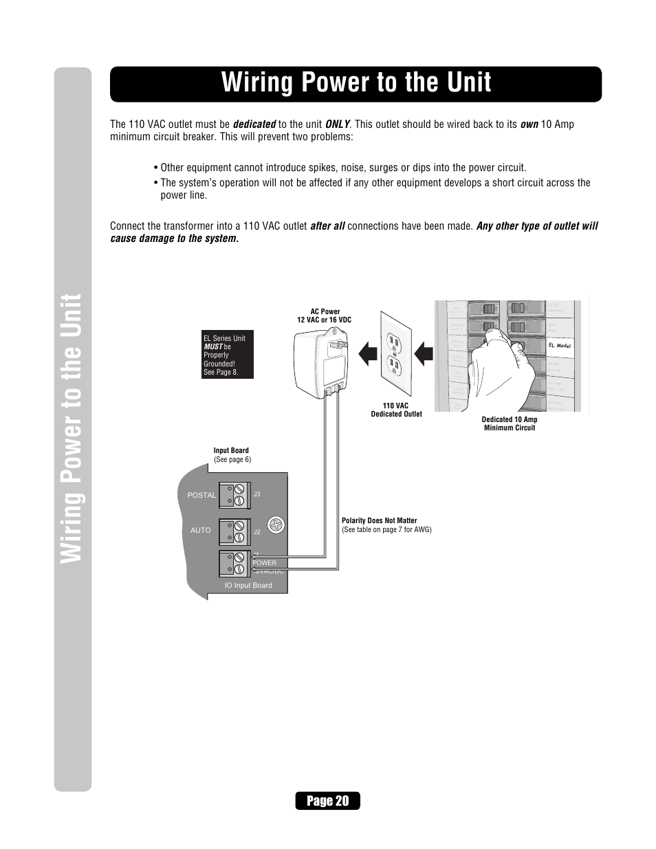 Wiring power to the unit, Page 20 | Chamberlain EL2000 User Manual | Page 22 / 32