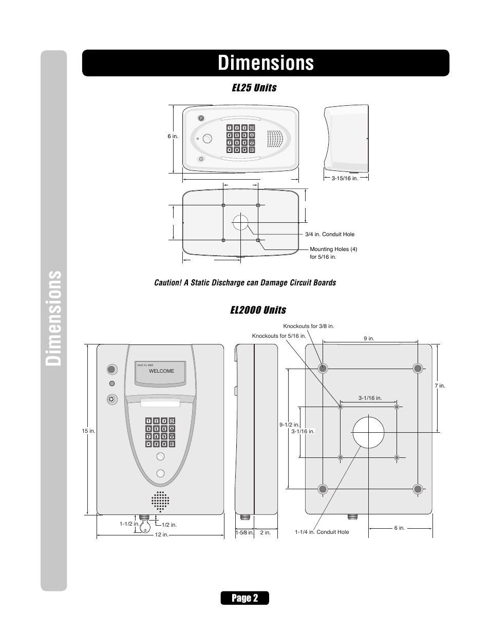 Dimensions, Page 2 | Chamberlain EL2000 User Manual | Page 4 / 32