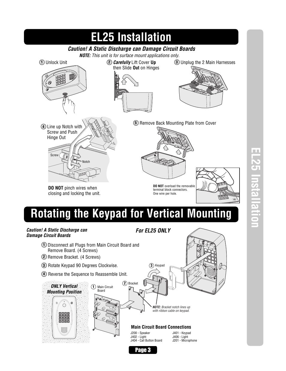 El25 installation, Rotating the keypad for vertical mounting | Chamberlain EL2000 User Manual | Page 5 / 32