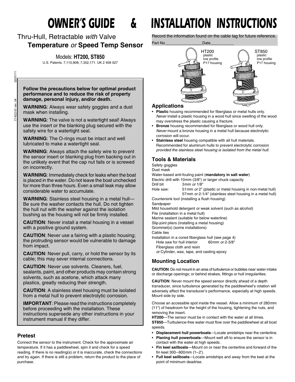 Airmar HT200 User Manual | 4 pages