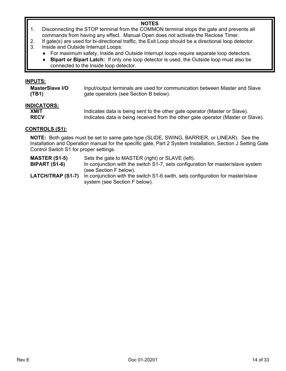 Inputs, Indicators, Controls (s1) | Chamberlain SL 1000-B3 User Manual | Page 17 / 36