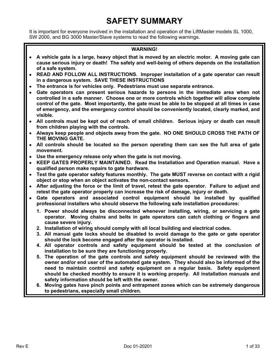 Safety summary | Chamberlain SL 1000-B3 User Manual | Page 4 / 36