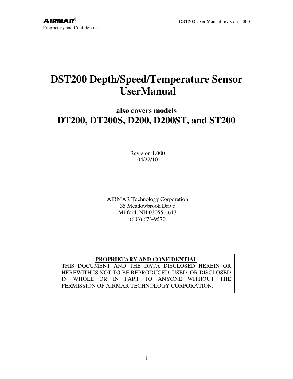 Airmar NMEA 2000® Depth, Датчики User Manual | 62 pages