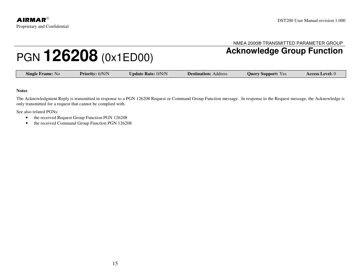 0x1ed00), Acknowledge group function | Airmar NMEA 2000® Depth, Датчики User Manual | Page 17 / 62